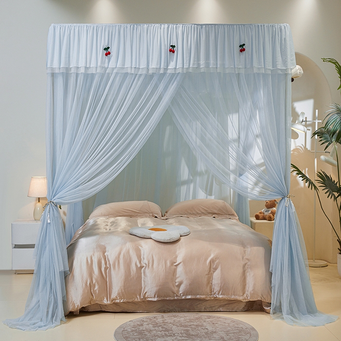 91家纺网 家纺一手货源 找家纺 青竹苑 2026新款花边落地蚊帐 落地樱桃-冰莓蓝