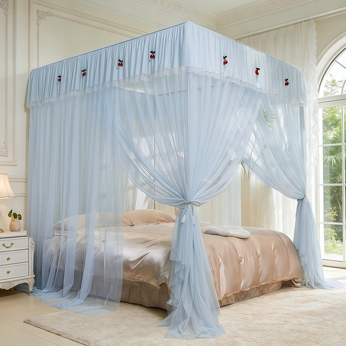 91家纺网 家纺一手货源 找家纺 青竹苑 2026新款花边落地蚊帐 落地樱桃-冰莓蓝