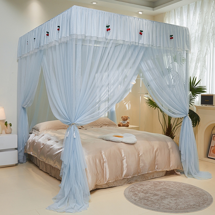 91家纺网 家纺一手货源 找家纺 青竹苑 2026新款花边落地蚊帐 落地樱桃-冰莓蓝