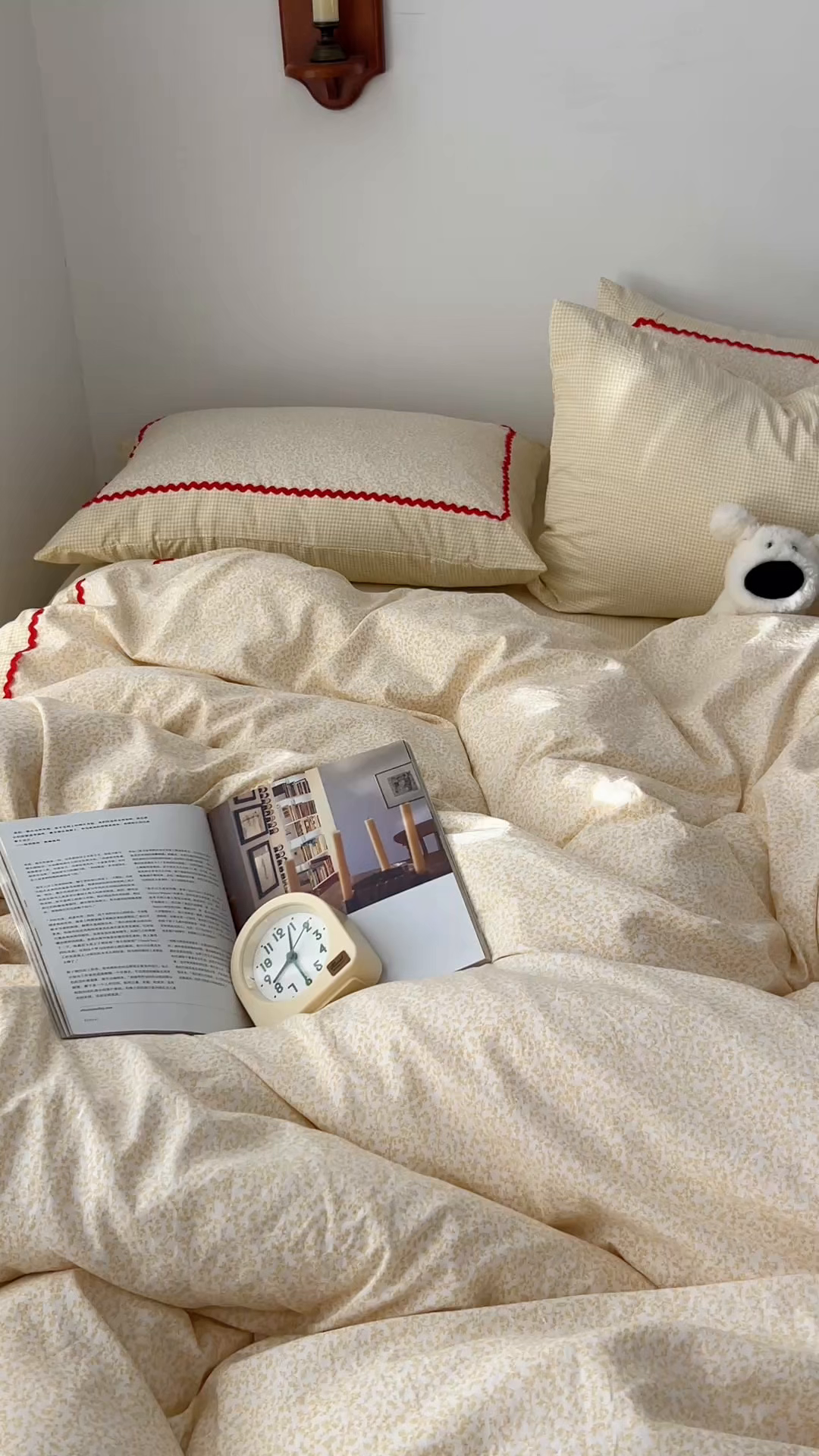 91家纺网 家纺一手货源 找家纺 （总）睡美美家纺 2026新款古法水洗贴布格纹碎花云朵棉四件套-格纹小碎花