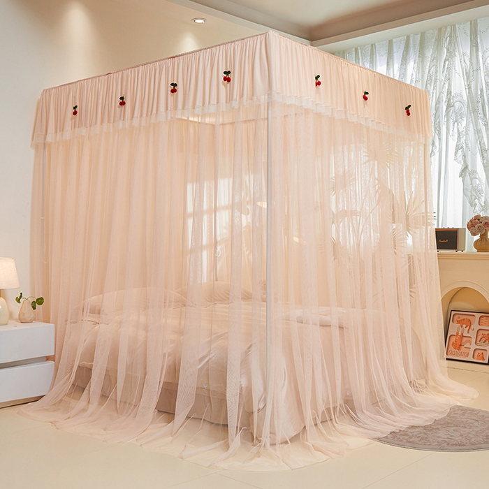 91家纺网 家纺一手货源 找家纺 青竹苑 2026新款花边落地蚊帐 落地樱桃-奶杏