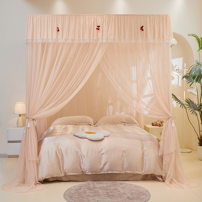 91家纺网 家纺一手货源 找家纺 青竹苑 2026新款花边落地蚊帐 落地樱桃-奶杏