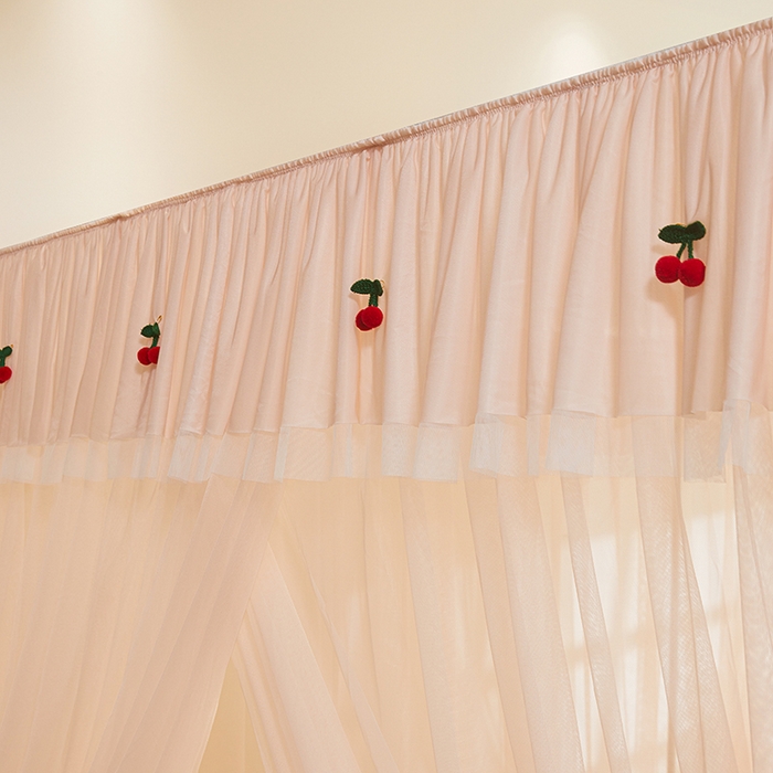 91家纺网 家纺一手货源 找家纺 青竹苑 2026新款花边落地蚊帐 落地樱桃-奶杏