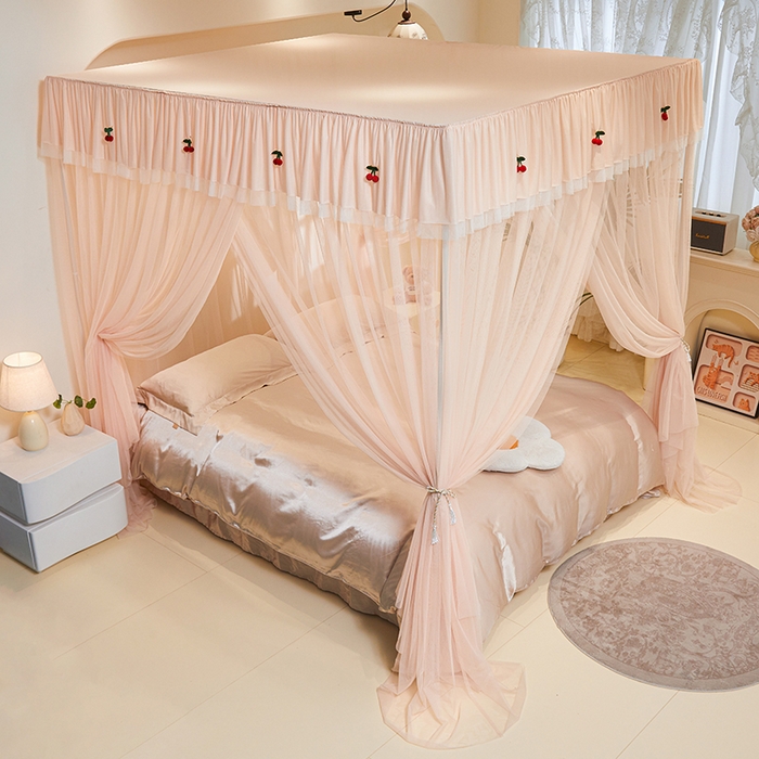 91家纺网 家纺一手货源 找家纺 青竹苑 2026新款花边落地蚊帐 落地樱桃-奶杏