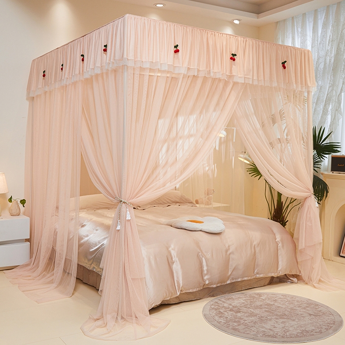 91家纺网 家纺一手货源 找家纺 青竹苑 2026新款花边落地蚊帐 落地樱桃-奶杏