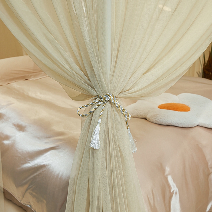 91家纺网 家纺一手货源 找家纺 青竹苑 2026新款花边落地蚊帐 落地樱桃-鼠尾草绿