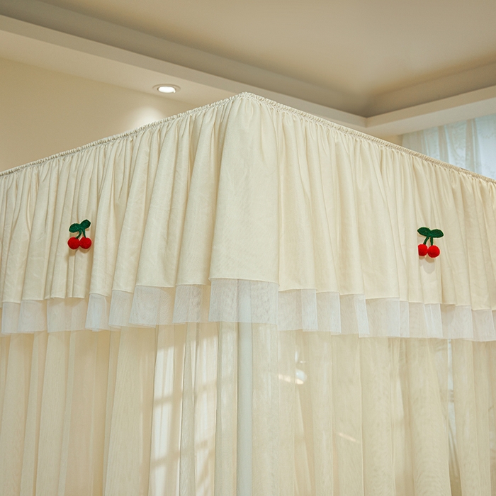 91家纺网 家纺一手货源 找家纺 青竹苑 2026新款花边落地蚊帐 落地樱桃-鼠尾草绿