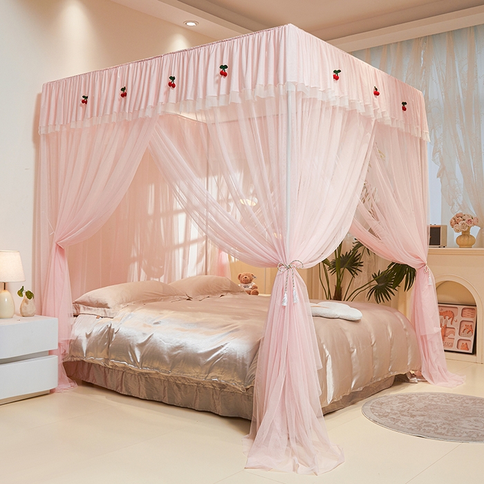 青竹苑 2026新款花边落地蚊帐 落地樱桃-樱花粉