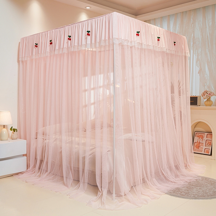 91家纺网 家纺一手货源 找家纺 青竹苑 2026新款花边落地蚊帐 落地樱桃-樱花粉