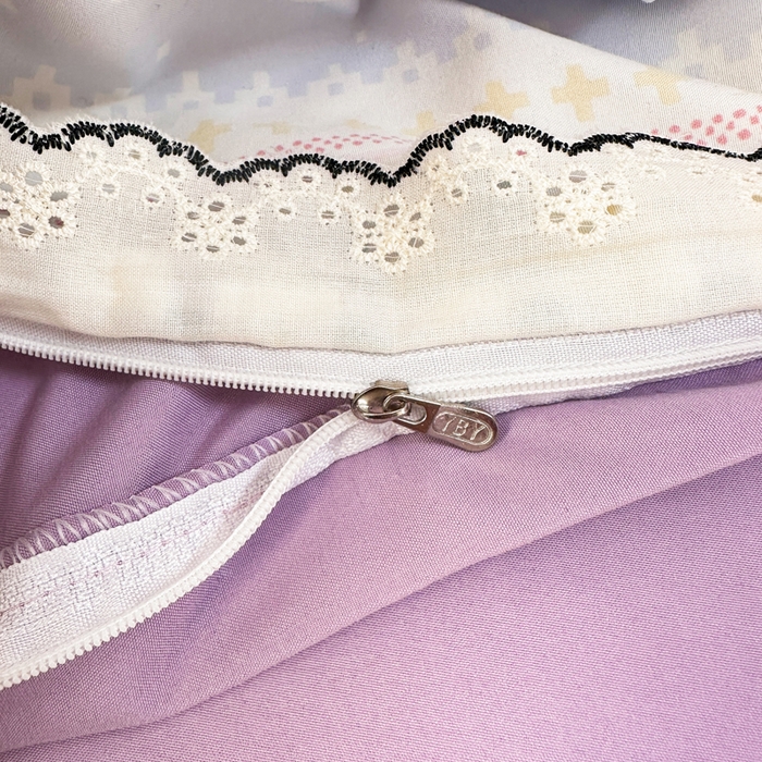 91家纺网 家纺一手货源 找家纺 梦纤绒 2026新款A类仿棉古法水洗棉法式全棉花边四件套彩虹小马