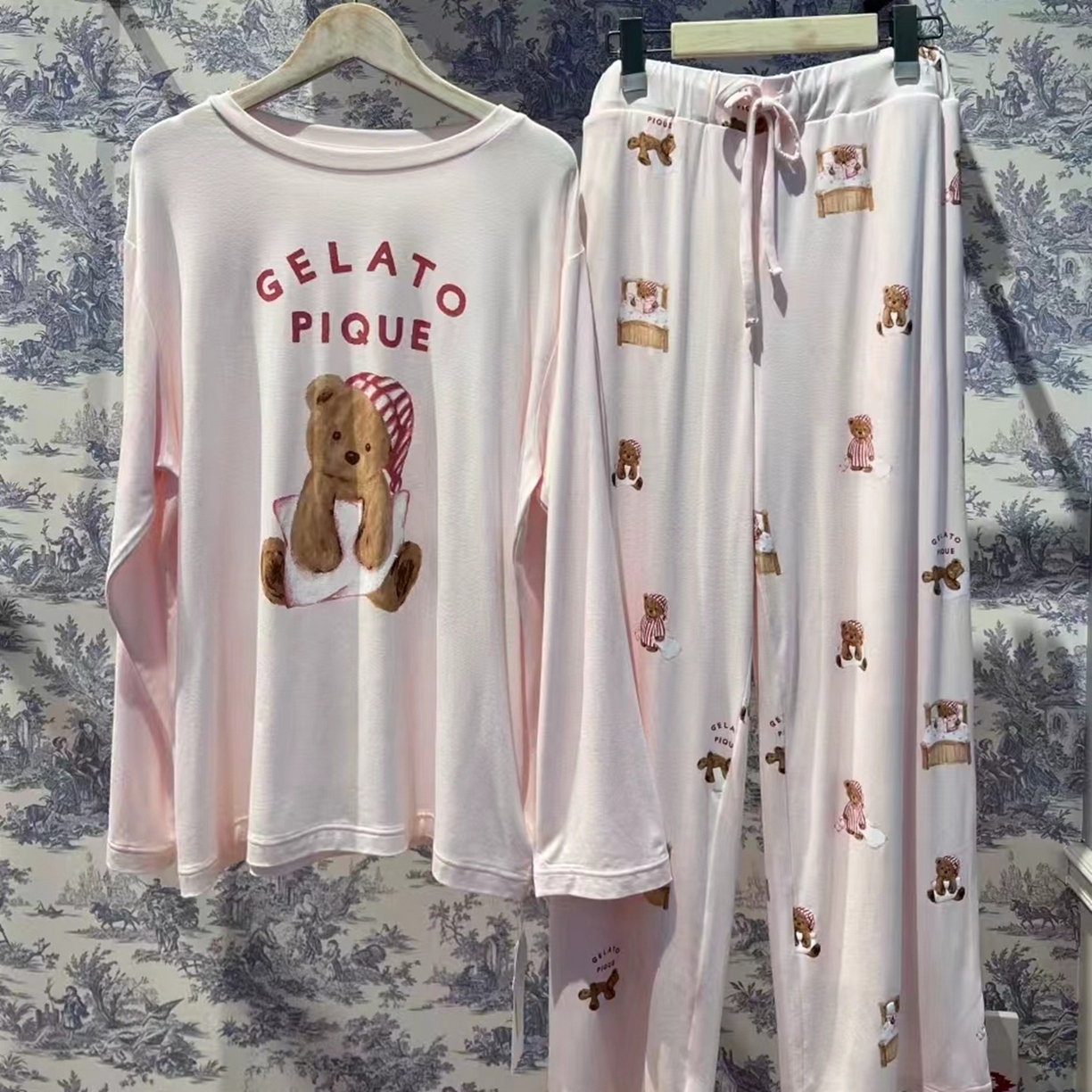 妍景家居生活馆 2026新款莫代尔晚安小熊套装 浅粉