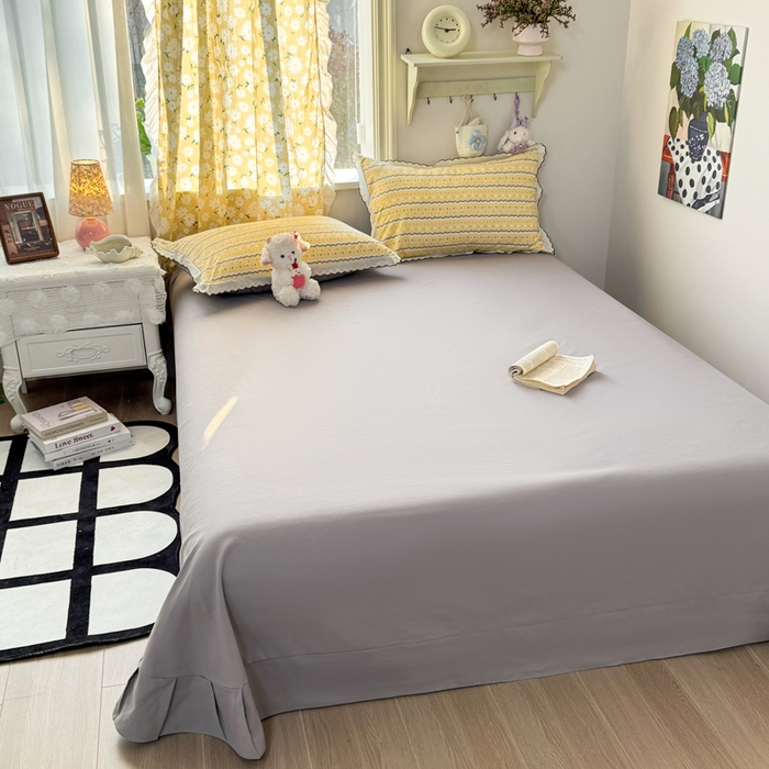 91家纺网 家纺一手货源 找家纺 梦纤绒 2026新款A类仿棉古法水洗棉法式全棉花边四件套海盐奶酪