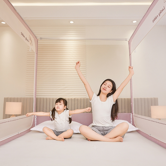 91家纺网 家纺一手货源 找家纺 青竹苑 2026新款圆弧款坐床防摔蚊帐 兔兔