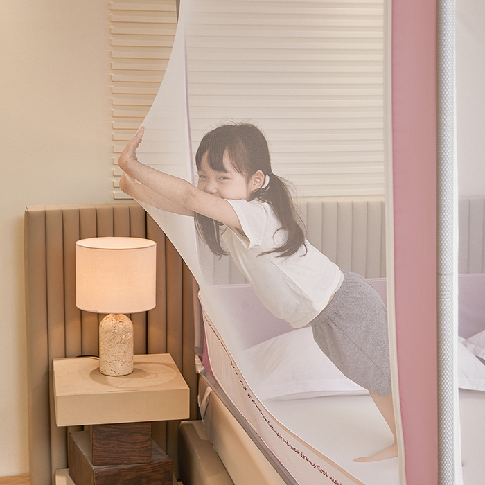 91家纺网 家纺一手货源 找家纺 青竹苑 2026新款圆弧款坐床防摔蚊帐 兔兔