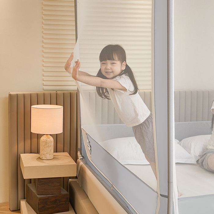 91家纺网 家纺一手货源 找家纺 青竹苑 2026新款圆弧款坐床防摔蚊帐 兔兔和猫猫