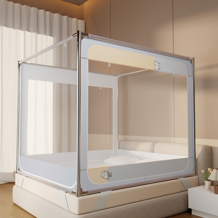 91家纺网 家纺一手货源 找家纺 青竹苑 2026新款圆弧款坐床防摔蚊帐 兔兔和猫猫