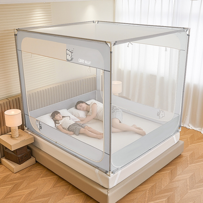 91家纺网 家纺一手货源 找家纺 青竹苑 2026新款圆弧款坐床防摔蚊帐 兔兔和猫猫