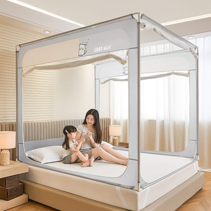 91家纺网 家纺一手货源 找家纺 青竹苑 2026新款圆弧款坐床防摔蚊帐 兔兔和猫猫