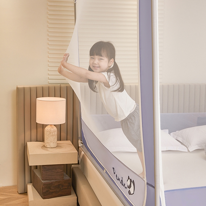 91家纺网 家纺一手货源 找家纺 青竹苑 2026新款圆弧款坐床防摔蚊帐 小熊猫