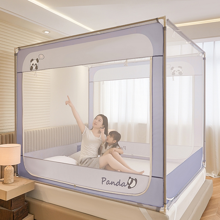 91家纺网 家纺一手货源 找家纺 青竹苑 2026新款圆弧款坐床防摔蚊帐 小熊猫