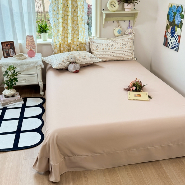 91家纺网 家纺一手货源 找家纺 梦纤绒 2026新款A类仿棉古法水洗棉法式全棉花边四件套乐町小马