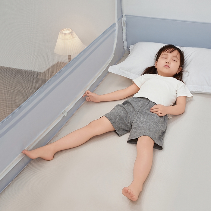 91家纺网 家纺一手货源 找家纺 青竹苑 2026新款圆弧款坐床防摔蚊帐 蓝灰