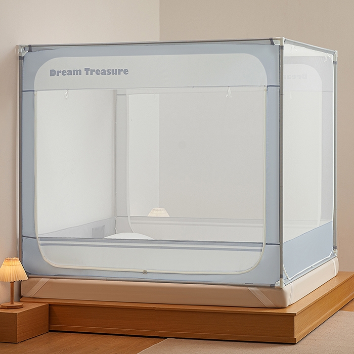 91家纺网 家纺一手货源 找家纺 青竹苑 2026新款圆弧款坐床防摔蚊帐 蓝灰