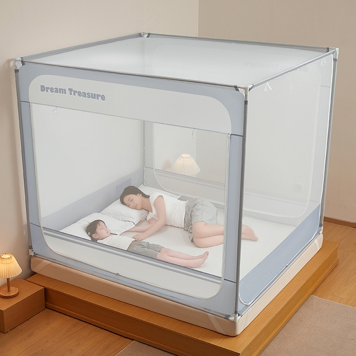 91家纺网 家纺一手货源 找家纺 青竹苑 2026新款圆弧款坐床防摔蚊帐 蓝灰