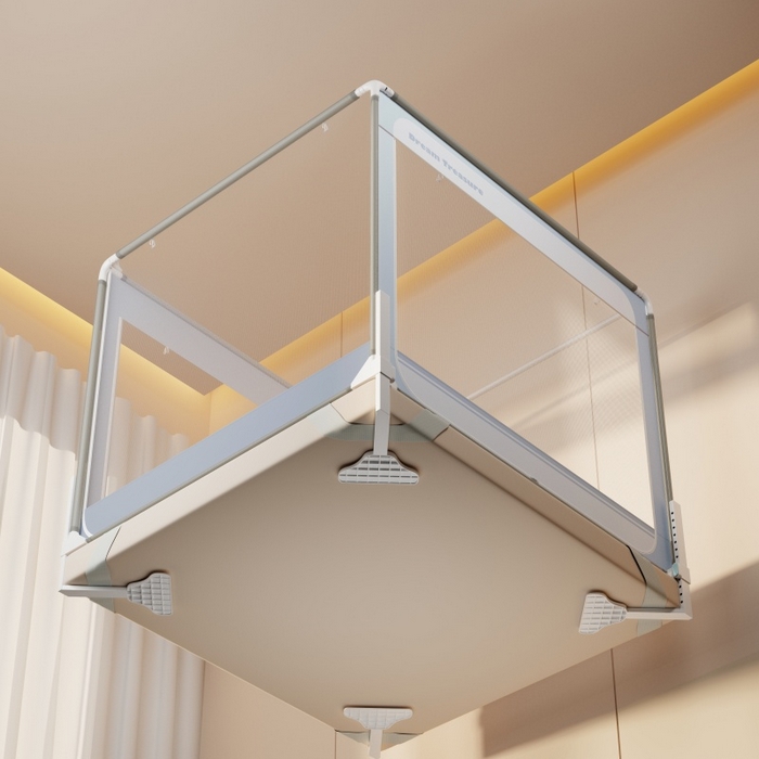 91家纺网 家纺一手货源 找家纺 青竹苑 2026新款圆弧款坐床防摔蚊帐 蓝灰