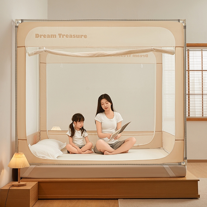 91家纺网 家纺一手货源 找家纺 青竹苑 2026新款圆弧款坐床防摔蚊帐 米杏