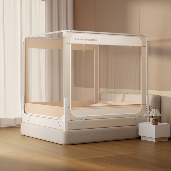 91家纺网 家纺一手货源 找家纺 青竹苑 2026新款圆弧款坐床防摔蚊帐 米杏