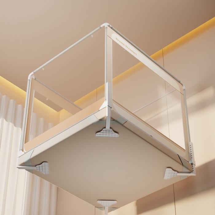 91家纺网 家纺一手货源 找家纺 青竹苑 2026新款圆弧款坐床防摔蚊帐 米杏