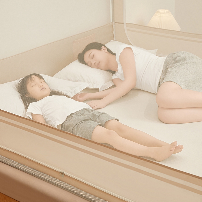 91家纺网 家纺一手货源 找家纺 青竹苑 2026新款圆弧款坐床防摔蚊帐 米杏