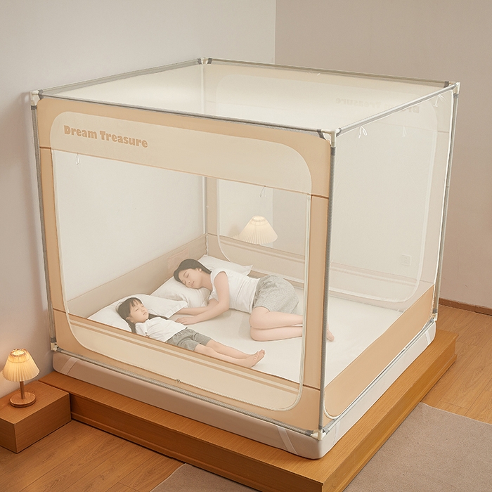 91家纺网 家纺一手货源 找家纺 青竹苑 2026新款圆弧款坐床防摔蚊帐 米杏