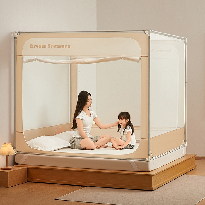 91家纺网 家纺一手货源 找家纺 青竹苑 2026新款圆弧款坐床防摔蚊帐 米杏