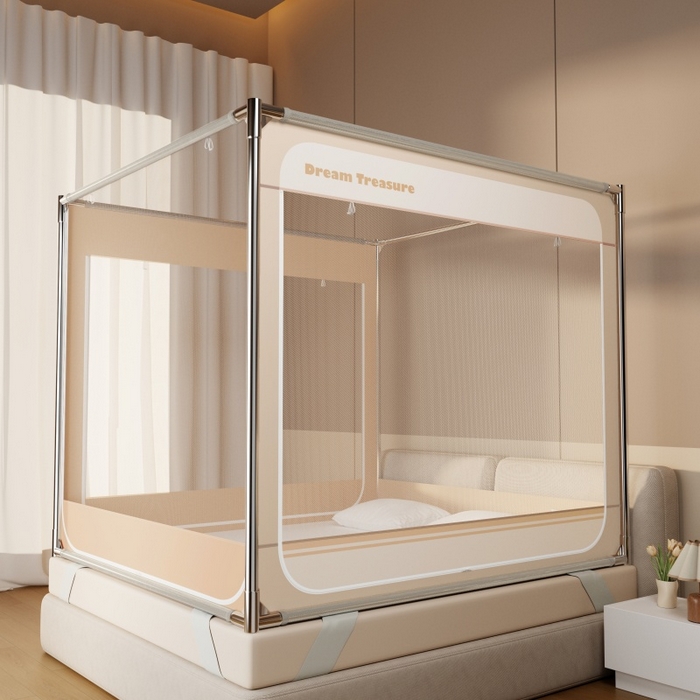 91家纺网 家纺一手货源 找家纺 青竹苑 2026新款圆弧款坐床防摔蚊帐 米杏