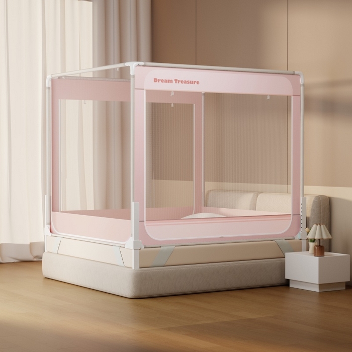 91家纺网 家纺一手货源 找家纺 青竹苑 2026新款圆弧款坐床防摔蚊帐 浅粉