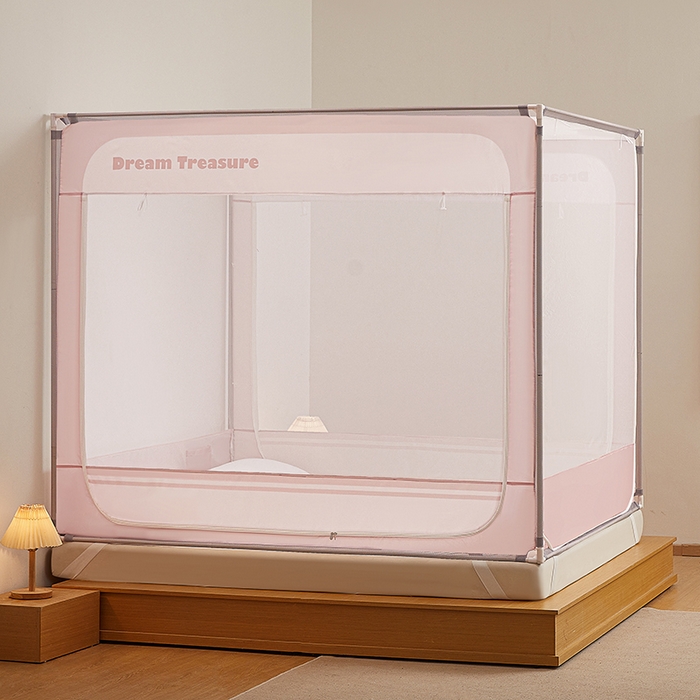 91家纺网 家纺一手货源 找家纺 青竹苑 2026新款圆弧款坐床防摔蚊帐 浅粉