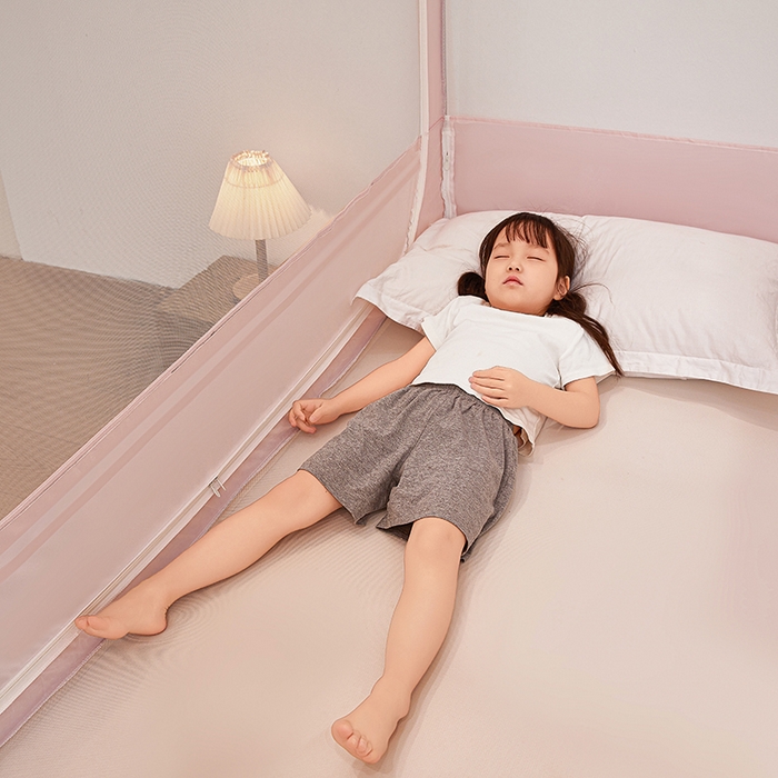 91家纺网 家纺一手货源 找家纺 青竹苑 2026新款圆弧款坐床防摔蚊帐 浅粉