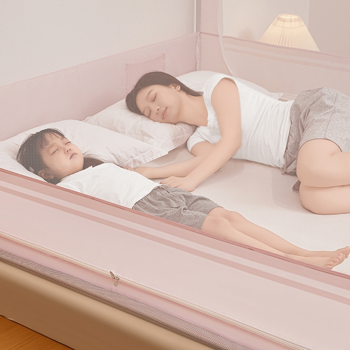 91家纺网 家纺一手货源 找家纺 青竹苑 2026新款圆弧款坐床防摔蚊帐 浅粉