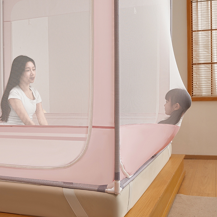 91家纺网 家纺一手货源 找家纺 青竹苑 2026新款圆弧款坐床防摔蚊帐 浅粉