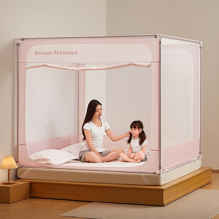 91家纺网 家纺一手货源 找家纺 青竹苑 2026新款圆弧款坐床防摔蚊帐 浅粉