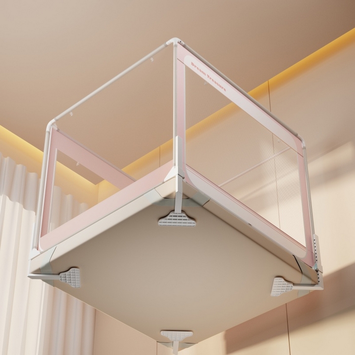 91家纺网 家纺一手货源 找家纺 青竹苑 2026新款圆弧款坐床防摔蚊帐 浅粉