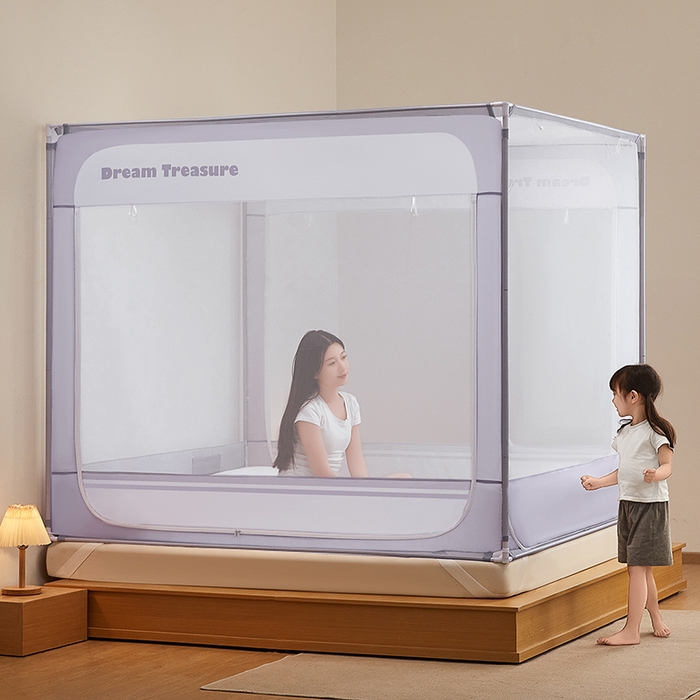 91家纺网 家纺一手货源 找家纺 青竹苑 2026新款圆弧款坐床防摔蚊帐 浅紫