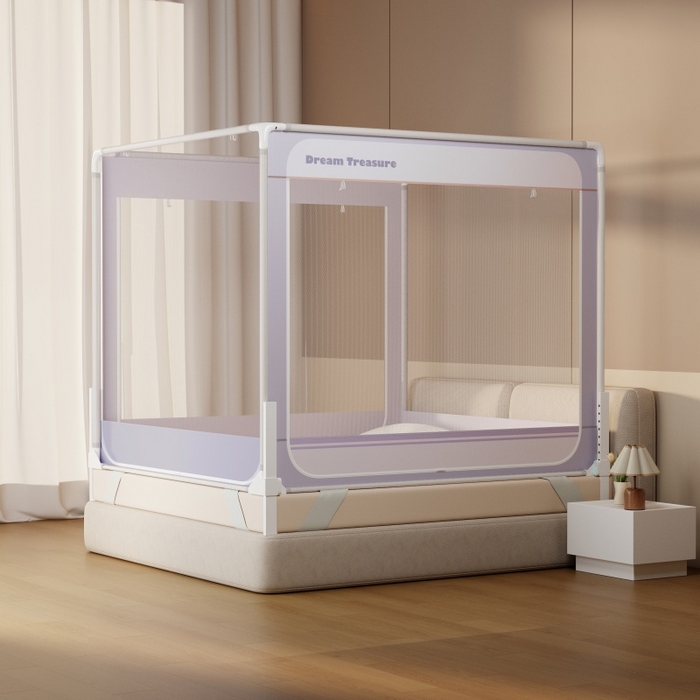 91家纺网 家纺一手货源 找家纺 青竹苑 2026新款圆弧款坐床防摔蚊帐 浅紫