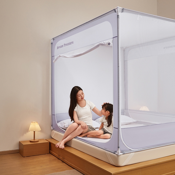 91家纺网 家纺一手货源 找家纺 青竹苑 2026新款圆弧款坐床防摔蚊帐 浅紫