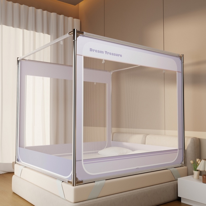 91家纺网 家纺一手货源 找家纺 青竹苑 2026新款圆弧款坐床防摔蚊帐 浅紫