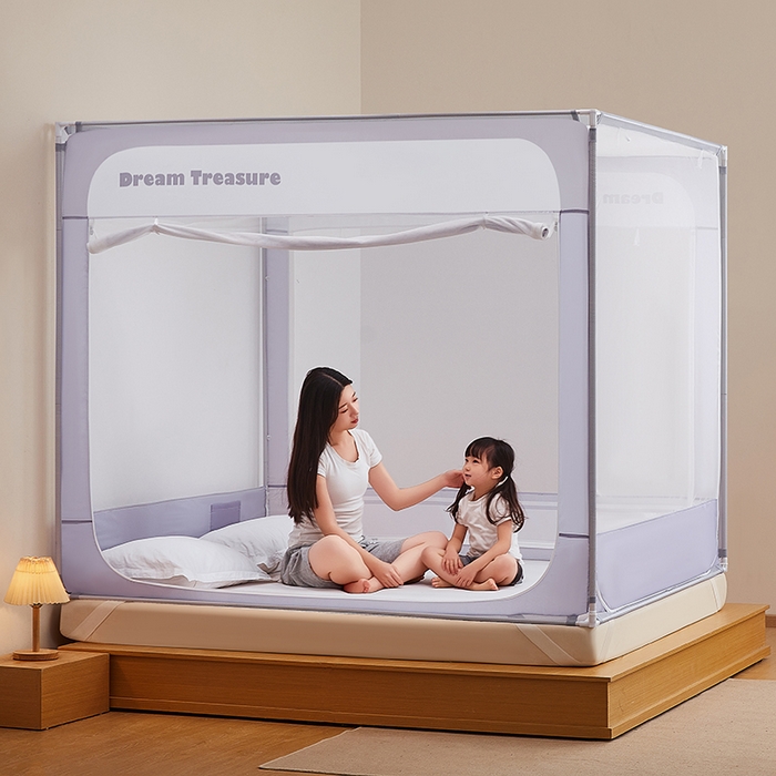 91家纺网 家纺一手货源 找家纺 青竹苑 2026新款圆弧款坐床防摔蚊帐 浅紫