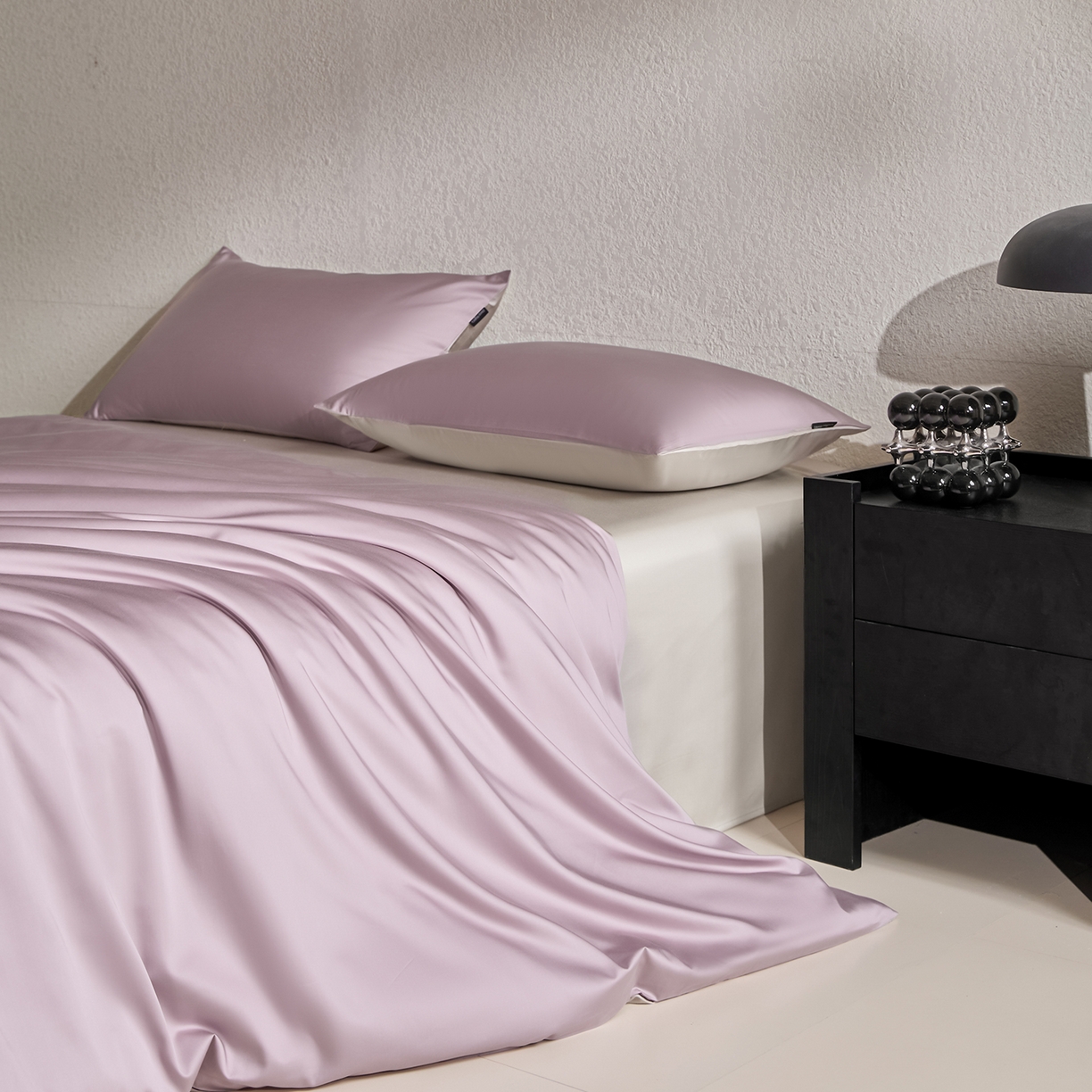 91家纺网 家纺一手货源 找家纺 拼社家纺 2026新款A类全棉50s双股100Pro贡缎长绒棉四件套全棉四件套简约纯色纯棉床上用品 琉璃紫+浅莲灰