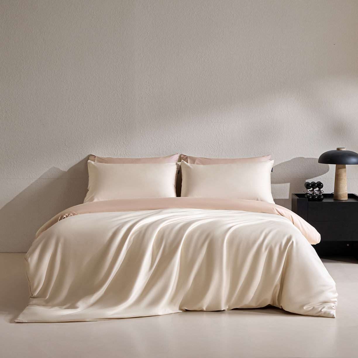 91家纺网 家纺一手货源 找家纺 拼社家纺 2026新款A类全棉50s双股100Pro贡缎长绒棉四件套全棉四件套简约纯色纯棉床上用品 舒肤蕾+香槟色